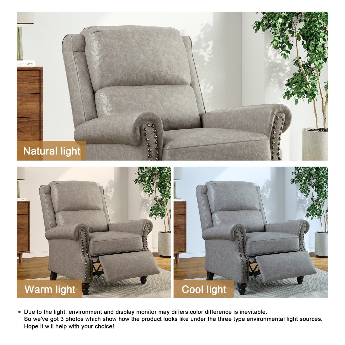 Poltrona reclinabile Alisa 35'' W in pelle vegana/lino con schienale a spinta