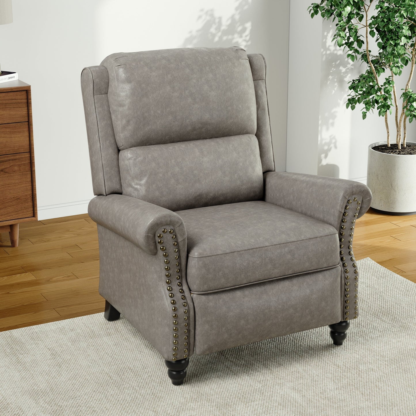 Poltrona reclinabile Alisa 35'' W in pelle vegana/lino con schienale a spinta