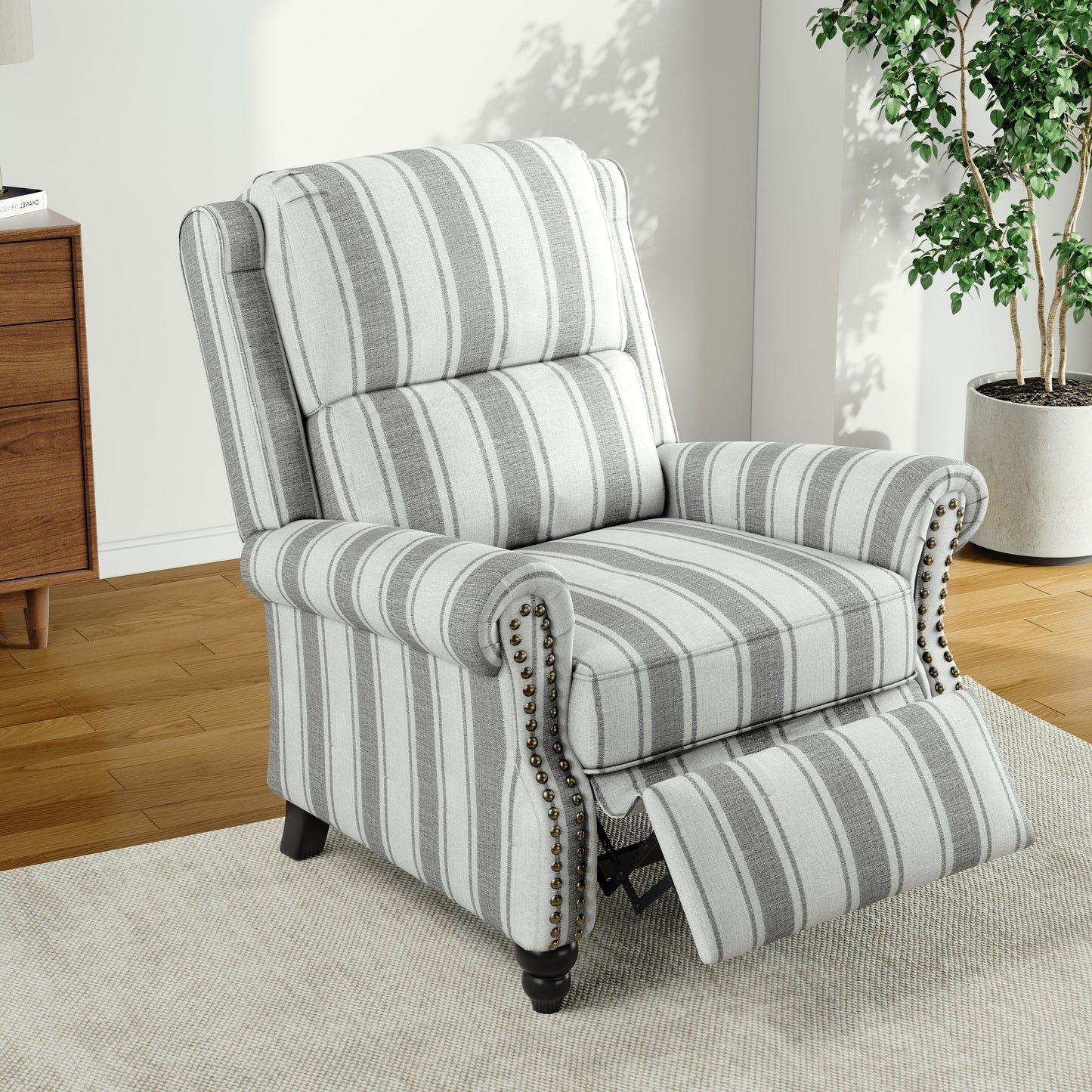 Poltrona reclinabile Alisa 35'' W in pelle vegana/lino con schienale a spinta