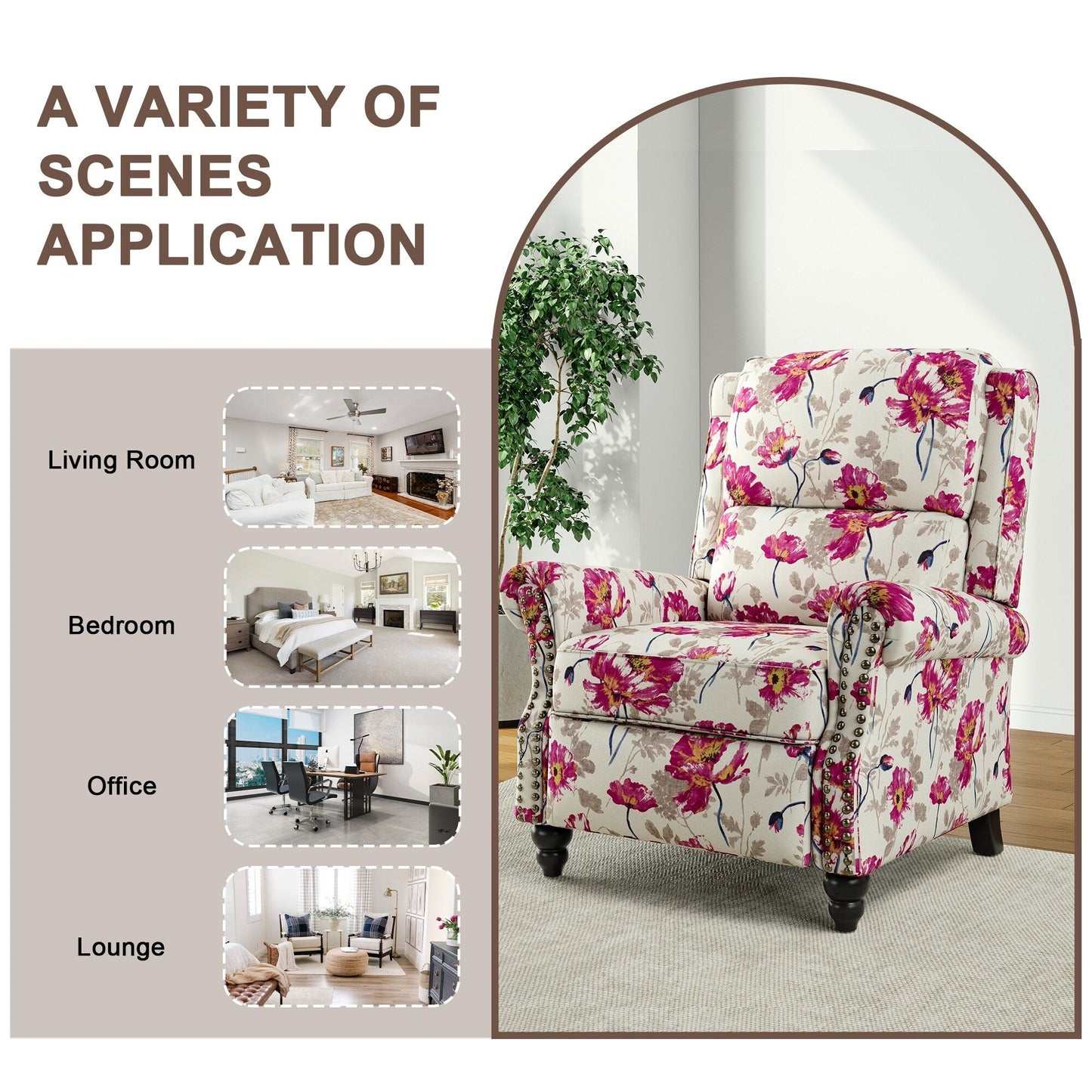 Poltrona reclinabile Alisa 35'' W in pelle vegana/lino con schienale a spinta