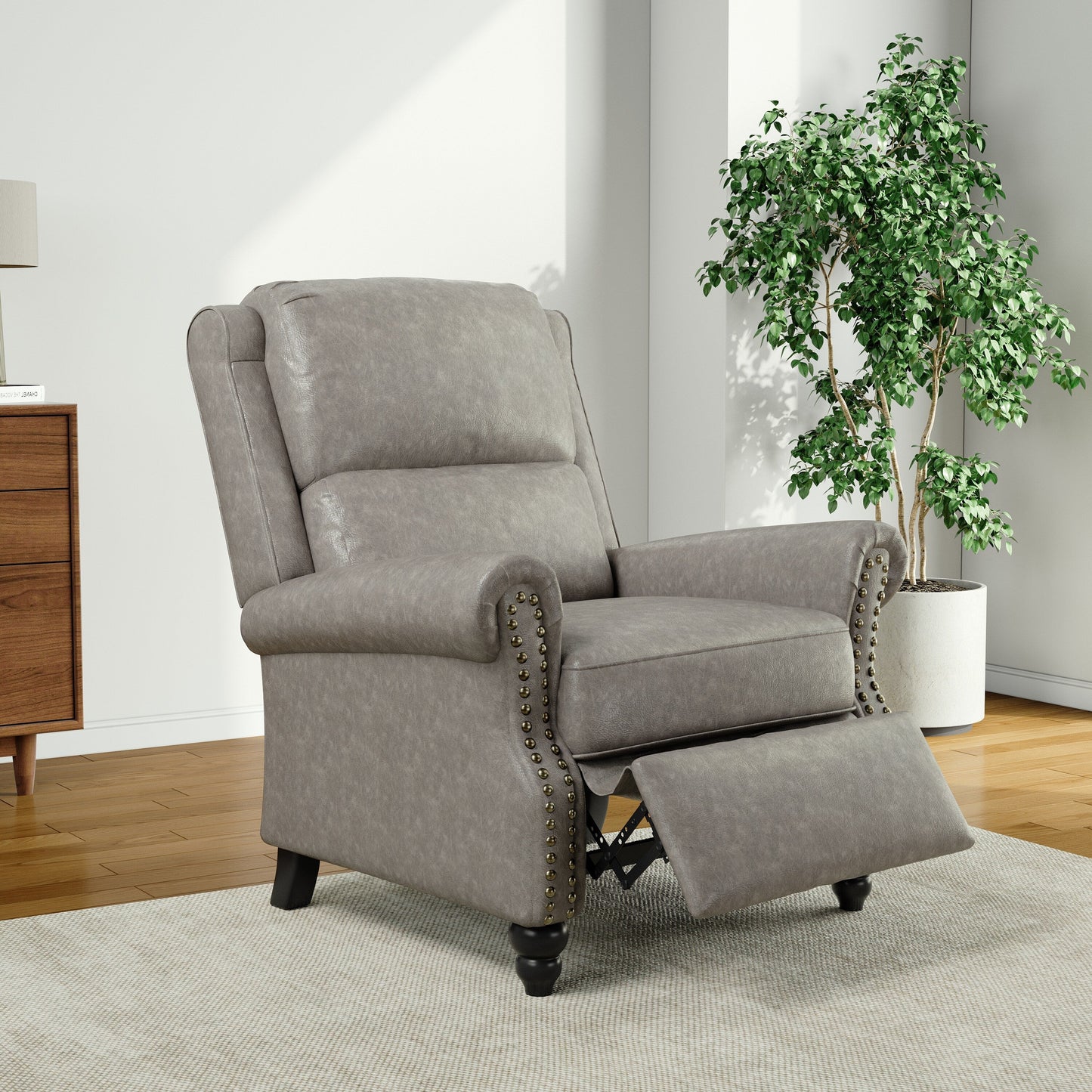 Poltrona reclinabile Alisa 35'' W in pelle vegana/lino con schienale a spinta