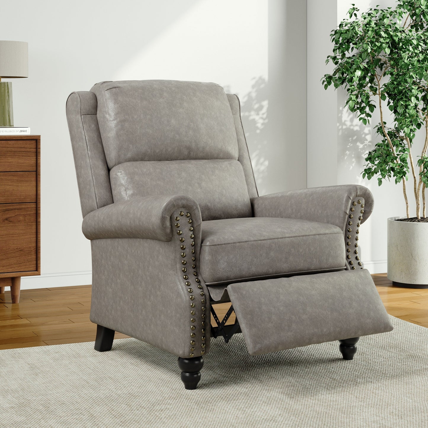 Poltrona reclinabile Alisa 35'' W in pelle vegana/lino con schienale a spinta