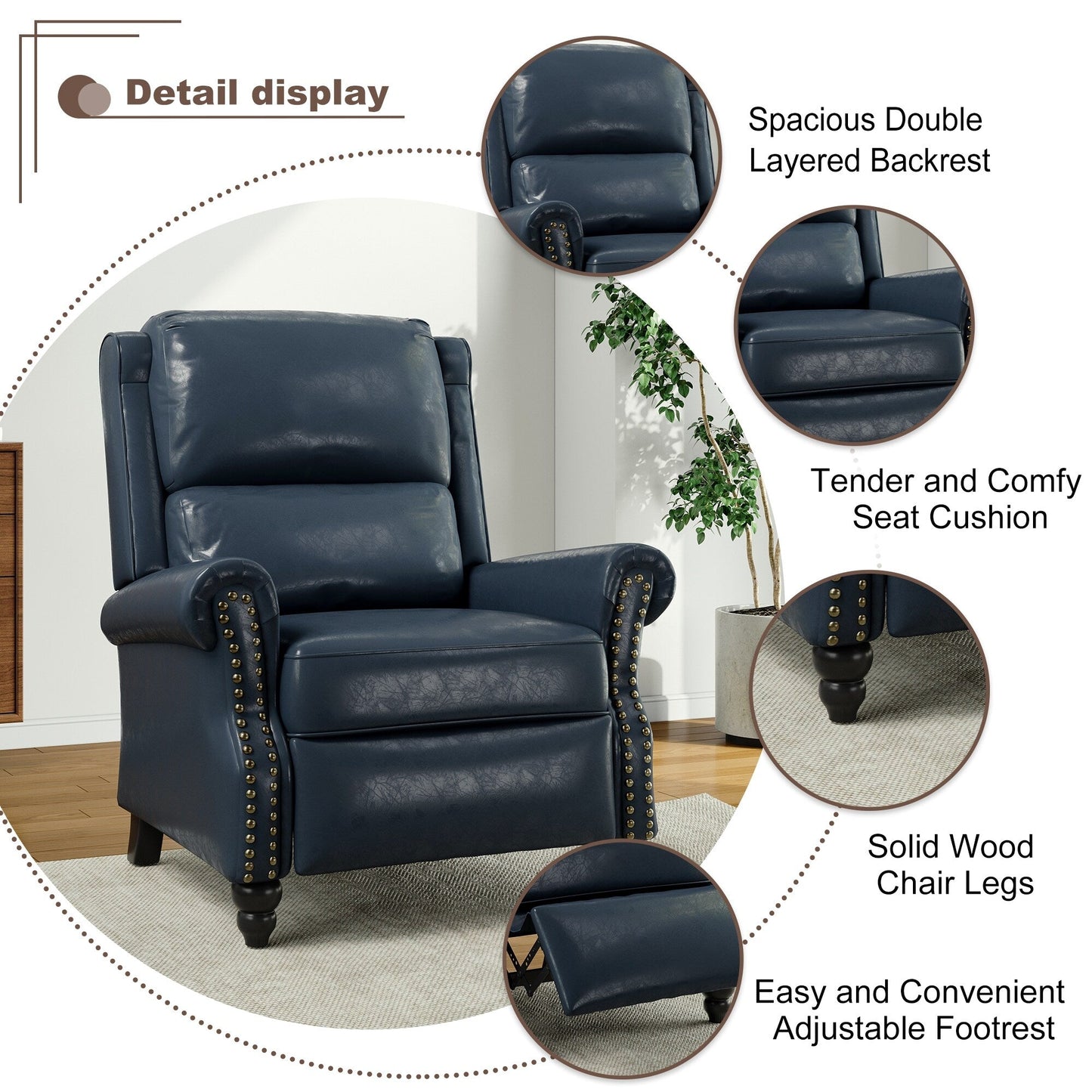 Poltrona reclinabile Alisa 35'' W in pelle vegana/lino con schienale a spinta