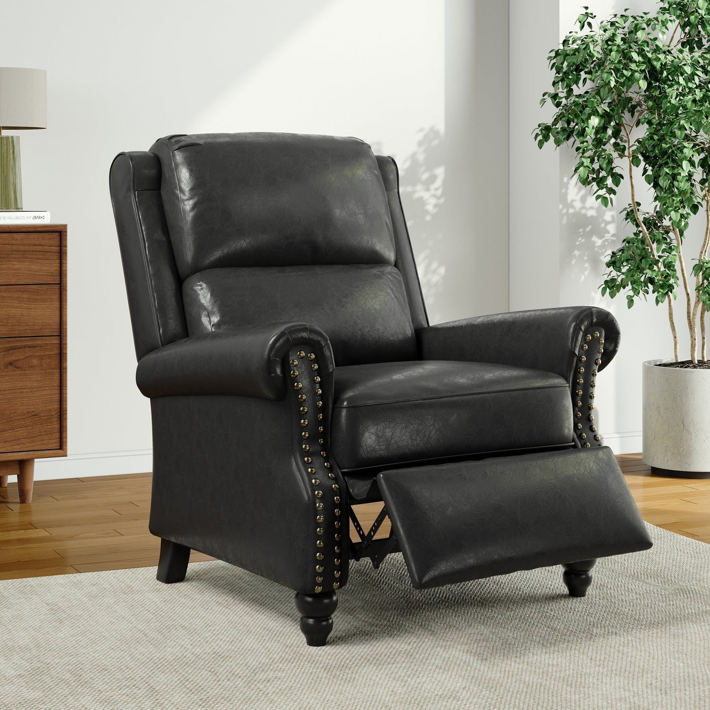 Poltrona reclinabile Alisa 35'' W in pelle vegana/lino con schienale a spinta
