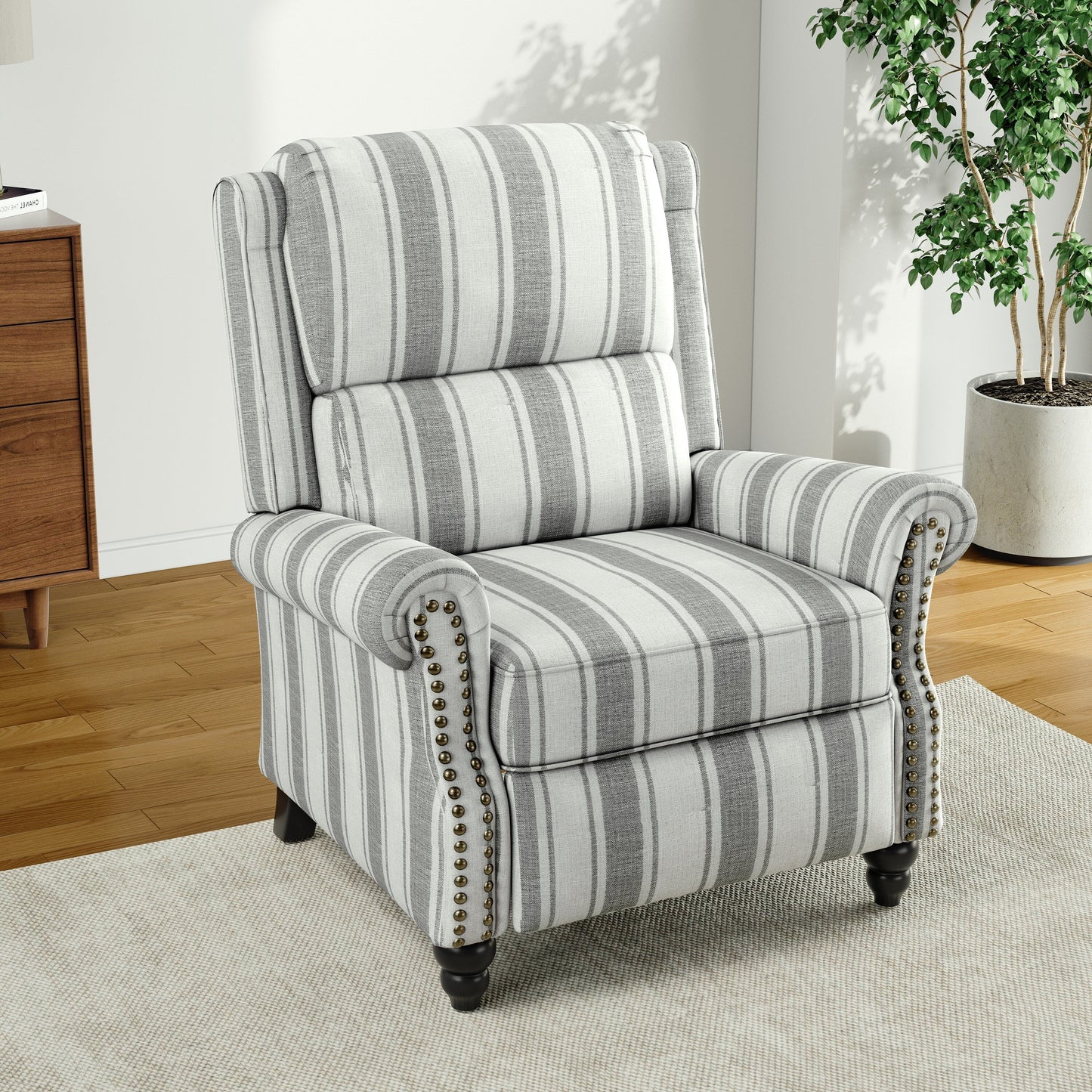 Poltrona reclinabile Alisa 35'' W in pelle vegana/lino con schienale a spinta