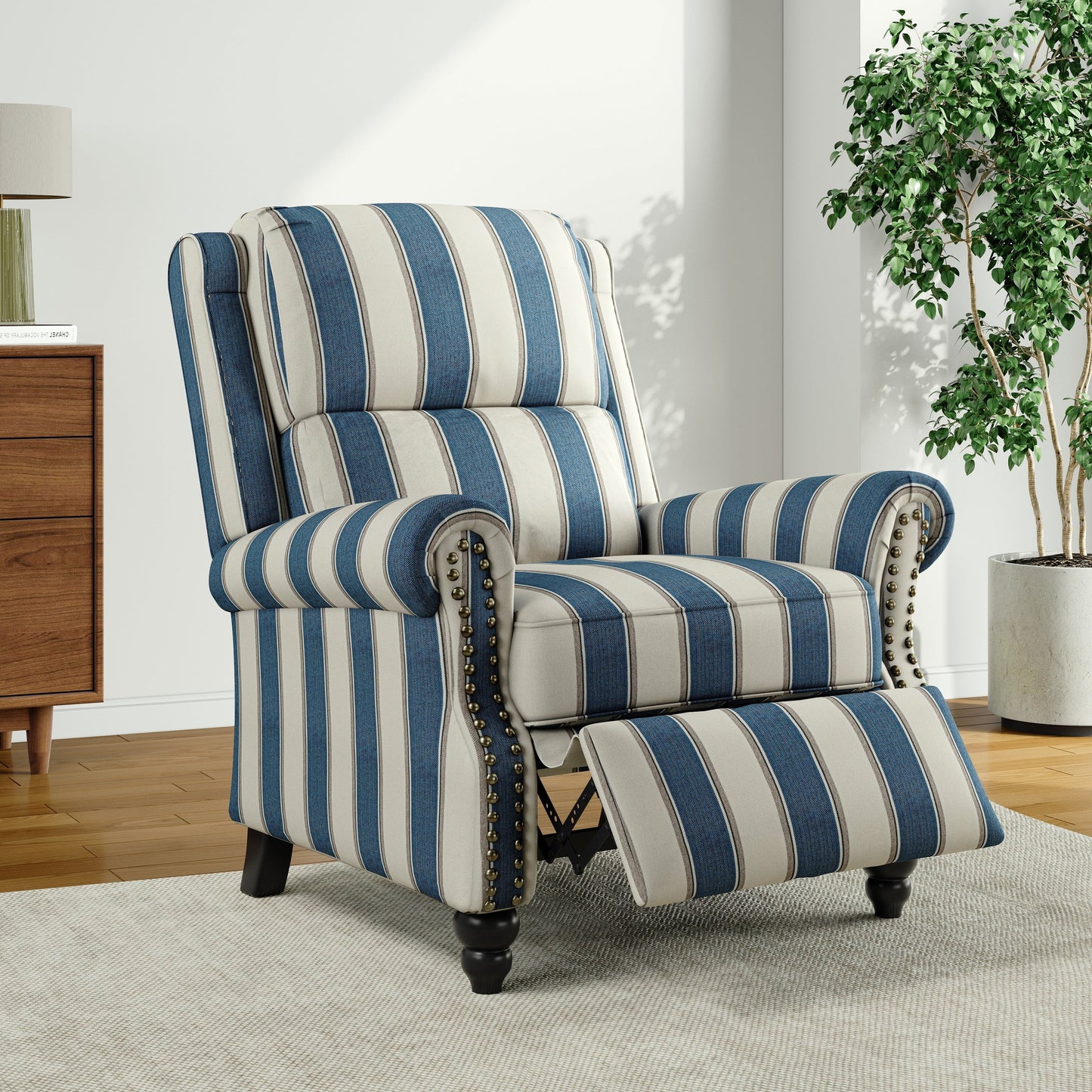 Poltrona reclinabile Alisa 35'' W in pelle vegana/lino con schienale a spinta