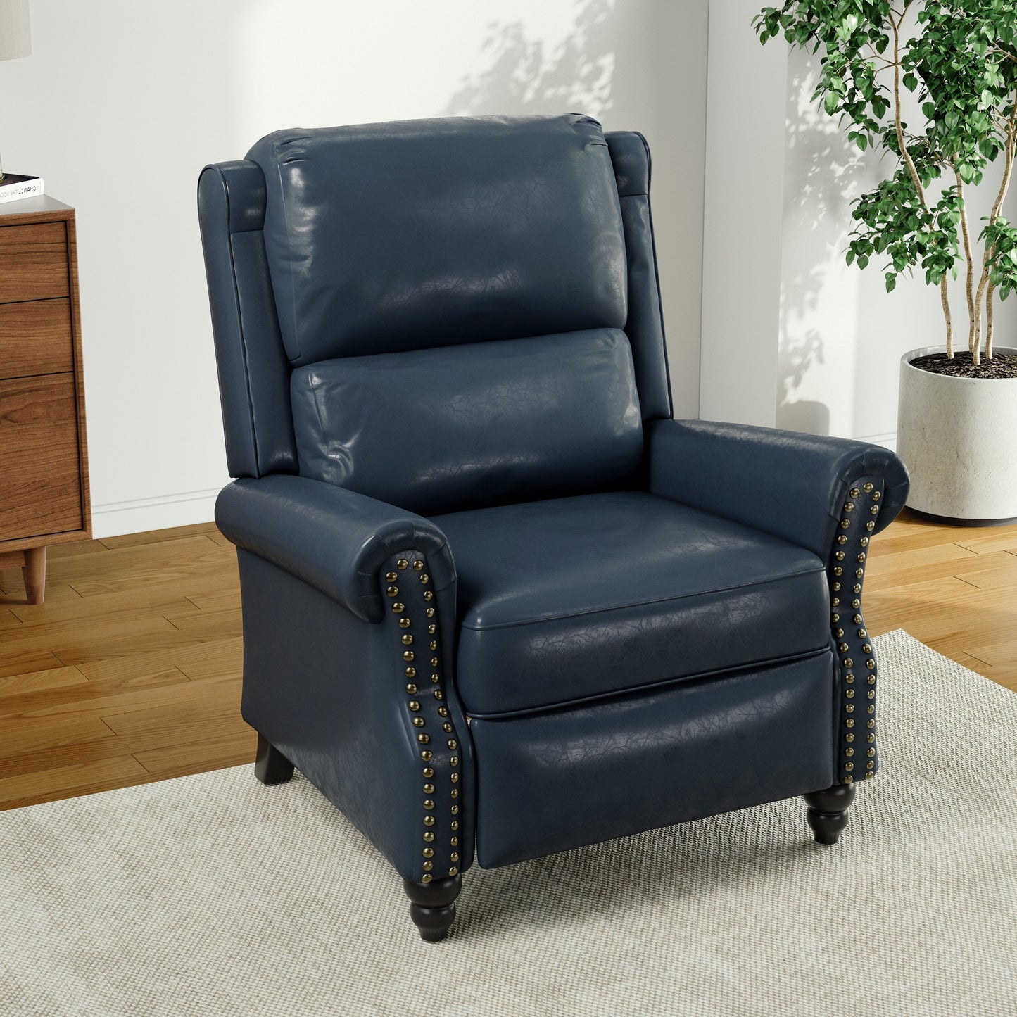 Poltrona reclinabile Alisa 35'' W in pelle vegana/lino con schienale a spinta