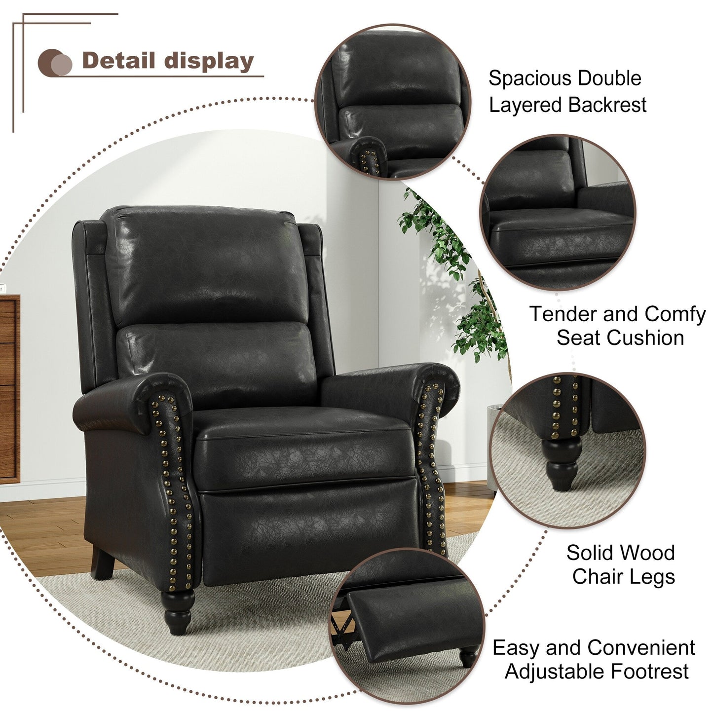Poltrona reclinabile Alisa 35'' W in pelle vegana/lino con schienale a spinta