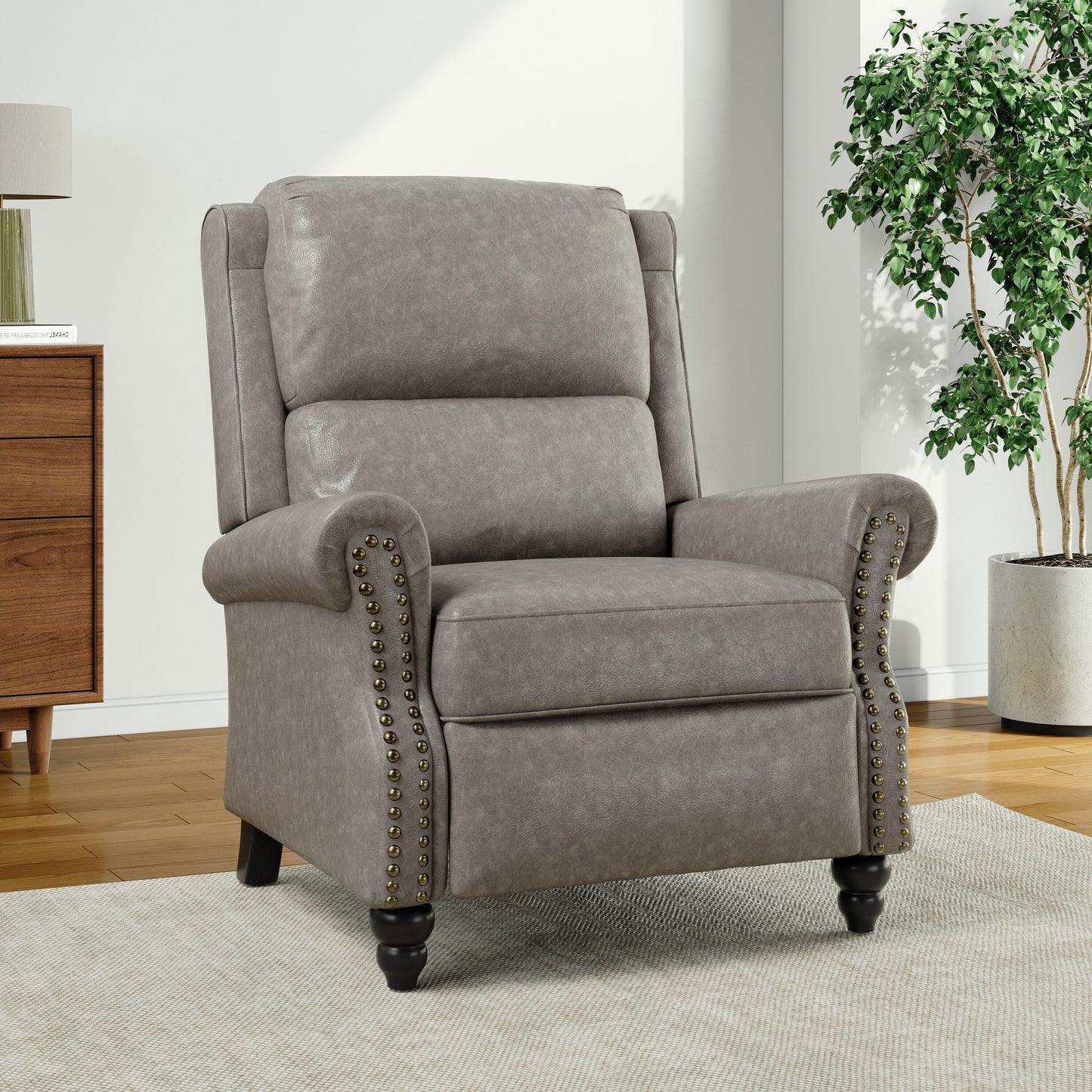 Poltrona reclinabile Alisa 35'' W in pelle vegana/lino con schienale a spinta