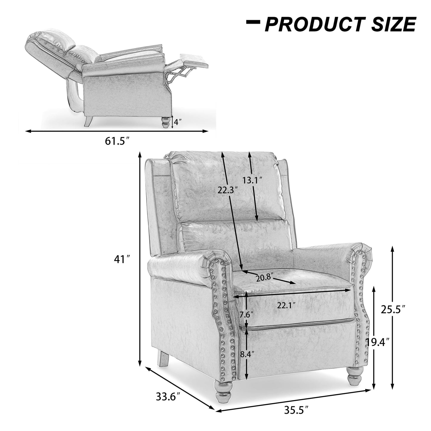 Poltrona reclinabile Alisa 35'' W in pelle vegana/lino con schienale a spinta