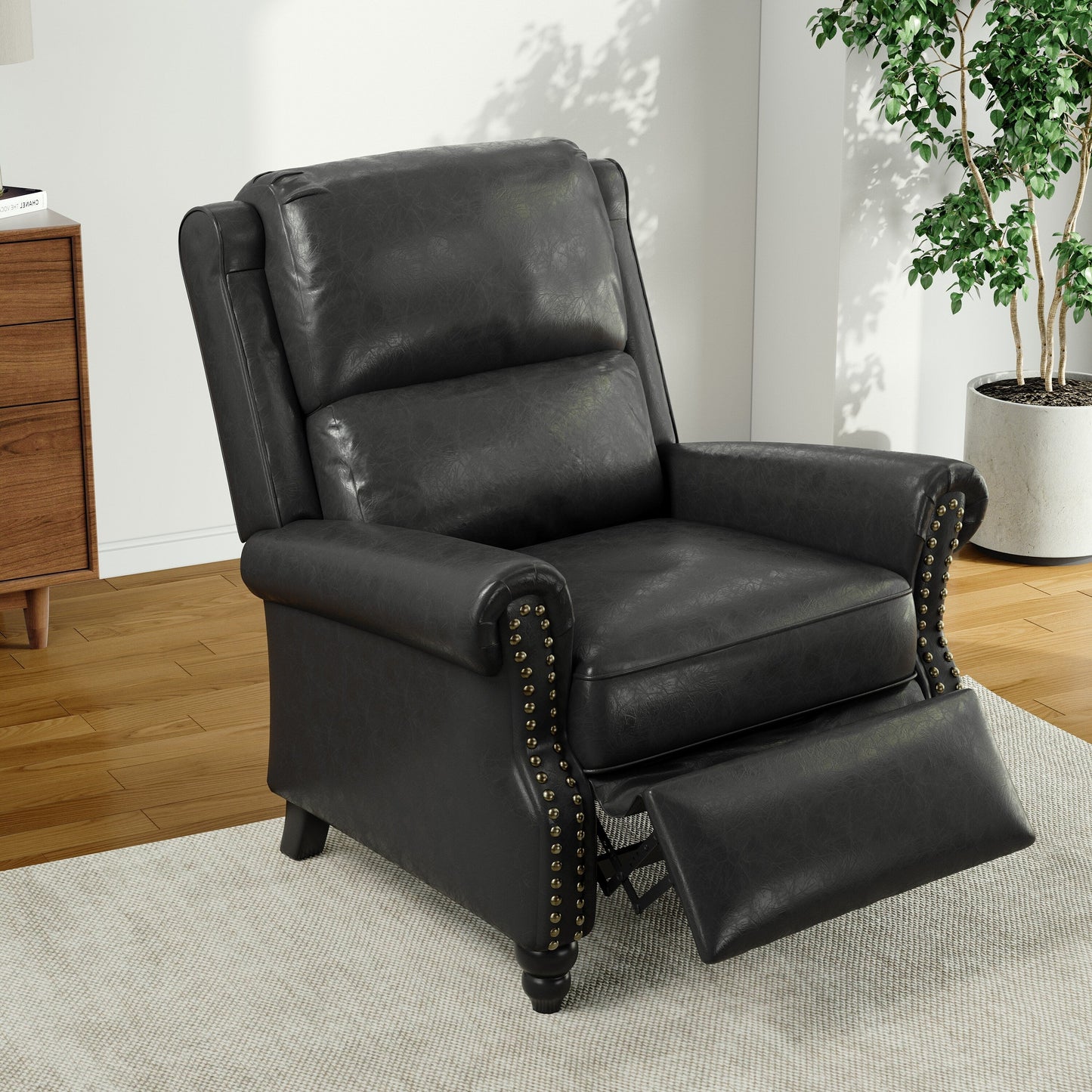 Poltrona reclinabile Alisa 35'' W in pelle vegana/lino con schienale a spinta