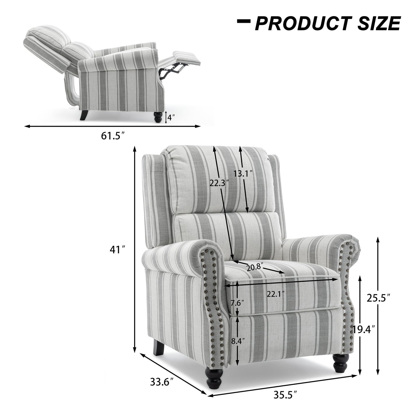 Poltrona reclinabile Alisa 35'' W in pelle vegana/lino con schienale a spinta