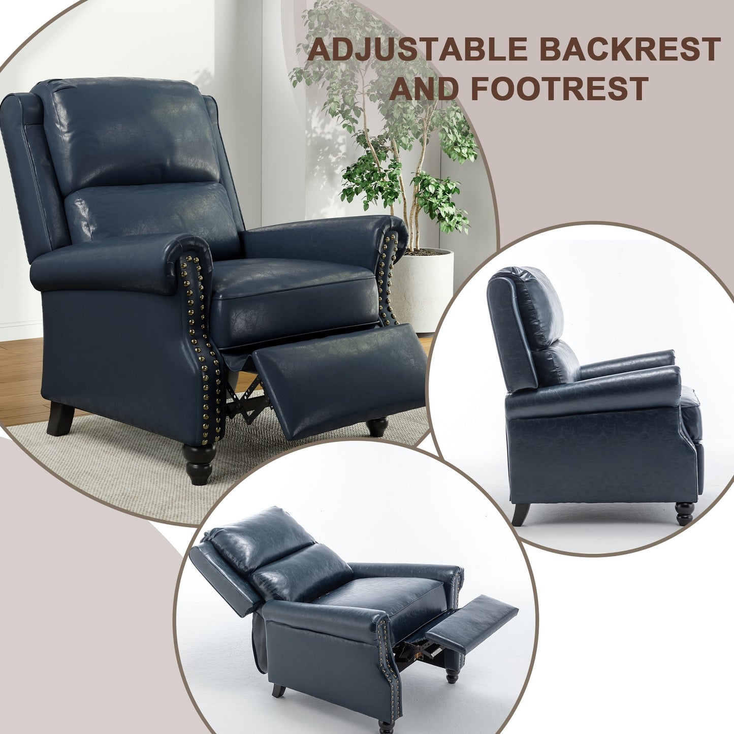 Poltrona reclinabile Alisa 35'' W in pelle vegana/lino con schienale a spinta