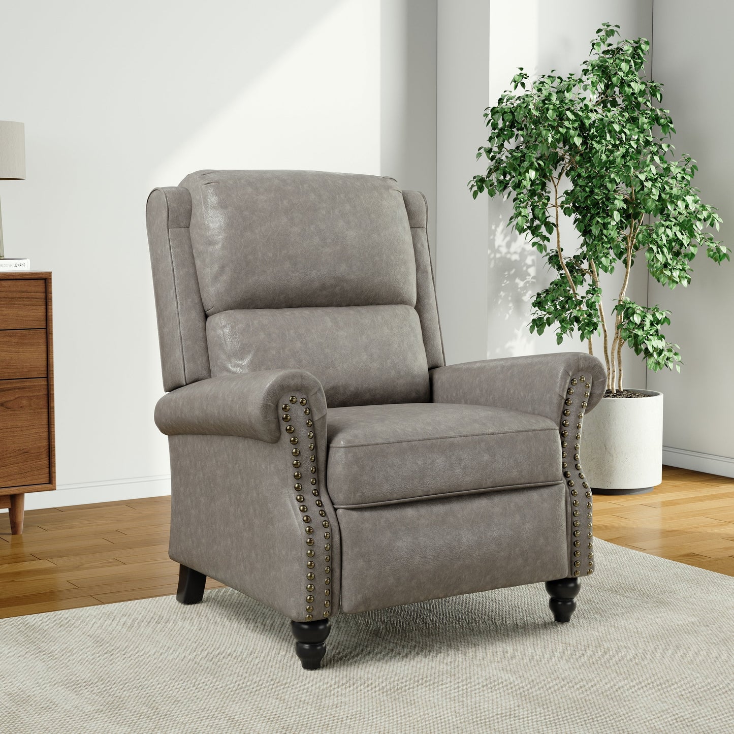 Poltrona reclinabile Alisa 35'' W in pelle vegana/lino con schienale a spinta