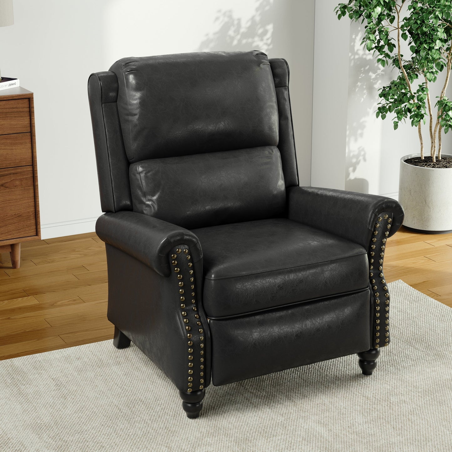 Poltrona reclinabile Alisa 35'' W in pelle vegana/lino con schienale a spinta