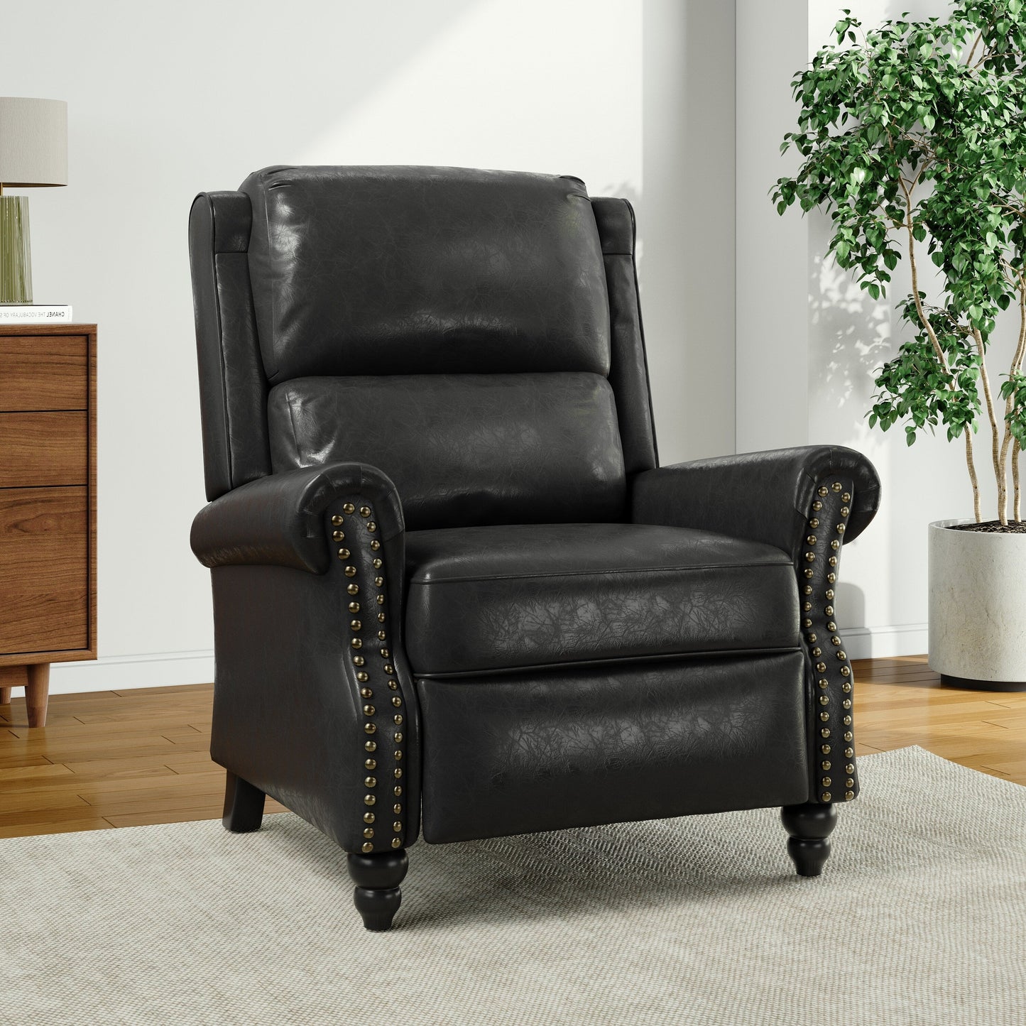 Poltrona reclinabile Alisa 35'' W in pelle vegana/lino con schienale a spinta