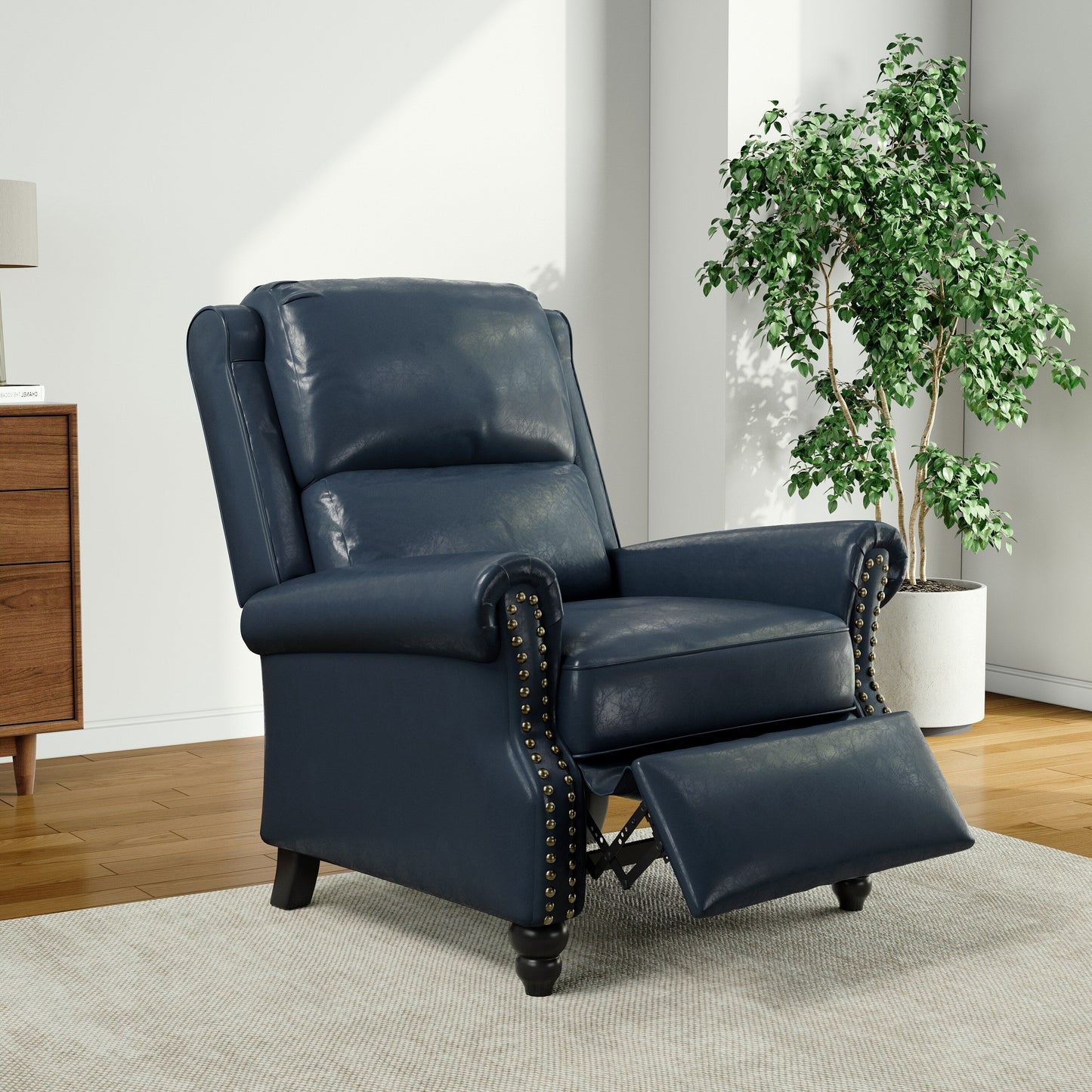 Poltrona reclinabile Alisa 35'' W in pelle vegana/lino con schienale a spinta