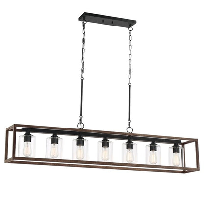 Lampadario lineare rettangolare da cucina Allegray da 52 pollici, 7 luci, stile fattoria