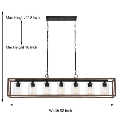 Lampadario lineare rettangolare da cucina Allegray da 52 pollici, 7 luci, stile fattoria