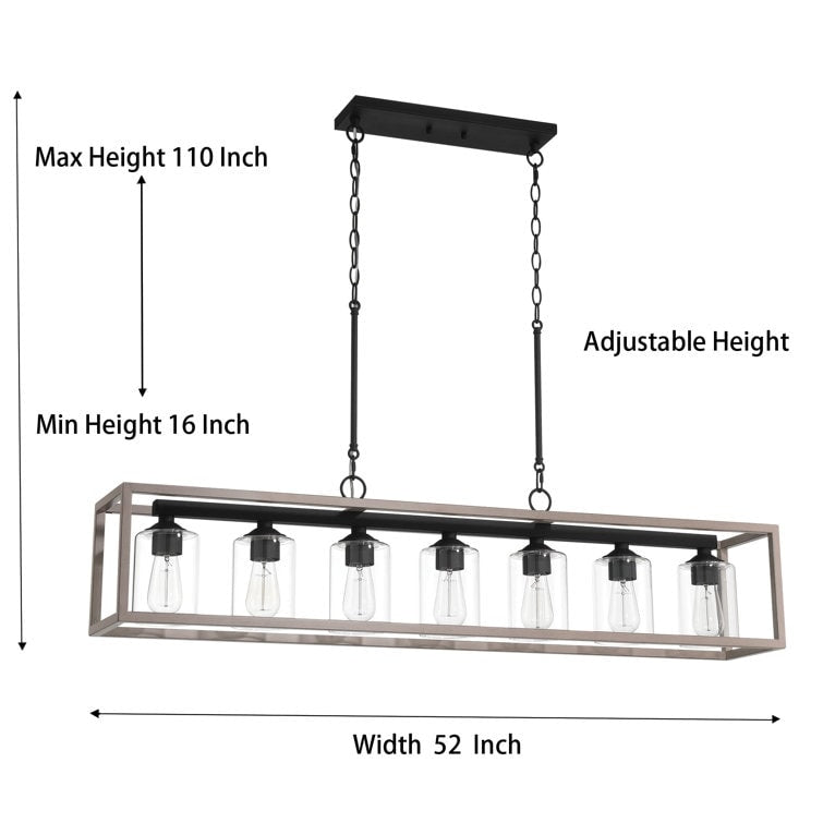 Lampadario lineare rettangolare da cucina Allegray da 52 pollici, 7 luci, stile fattoria
