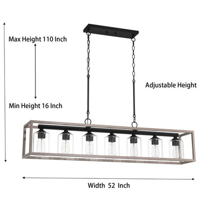 Lampadario lineare rettangolare da cucina Allegray da 52 pollici, 7 luci, stile fattoria
