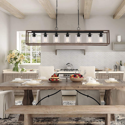 Lampadario lineare rettangolare da cucina Allegray da 52 pollici, 7 luci, stile fattoria