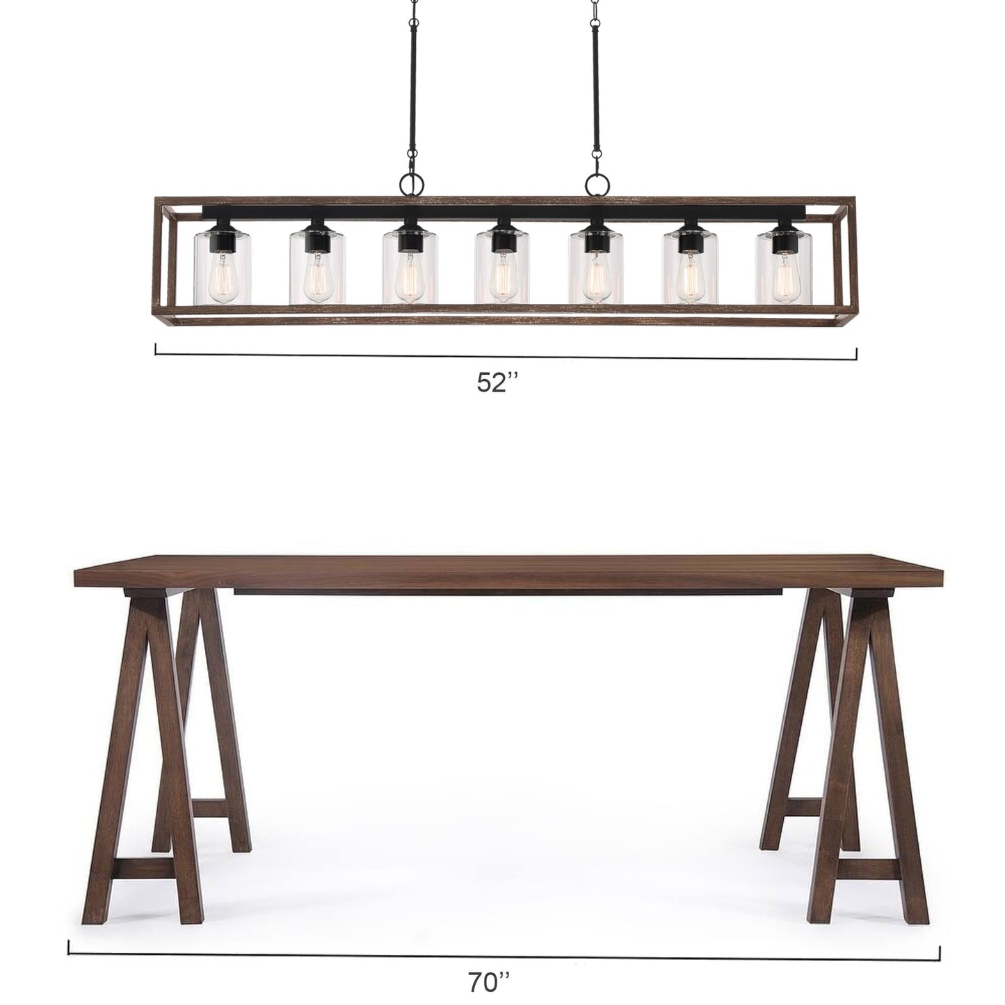 Lampadario lineare rettangolare da cucina Allegray da 52 pollici, 7 luci, stile fattoria