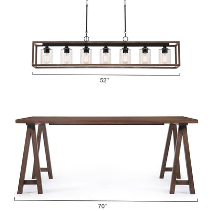 Lampadario lineare rettangolare da cucina Allegray da 52 pollici, 7 luci, stile fattoria