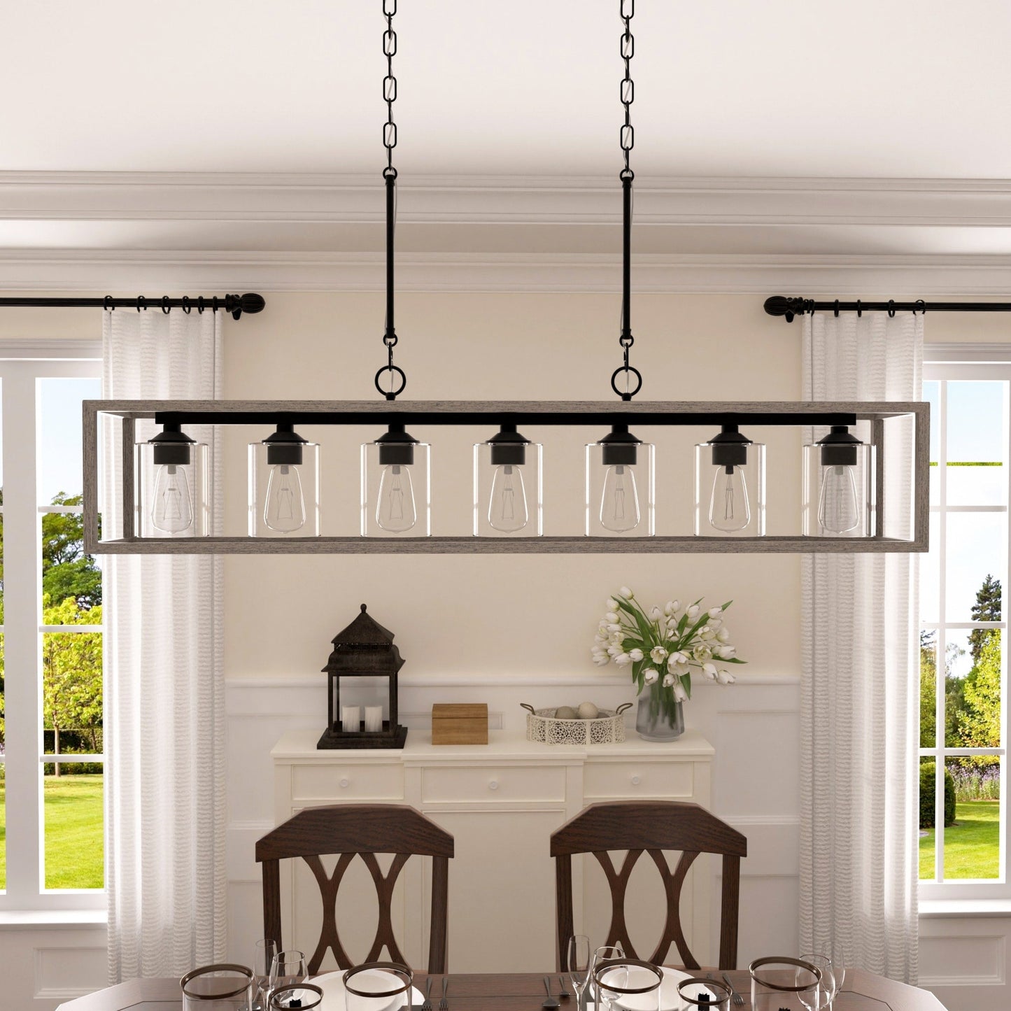 Lampadario lineare rettangolare da cucina Allegray da 52 pollici, 7 luci, stile fattoria