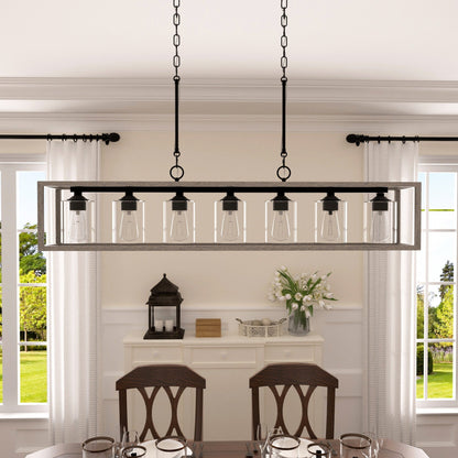 Lampadario lineare rettangolare da cucina Allegray da 52 pollici, 7 luci, stile fattoria