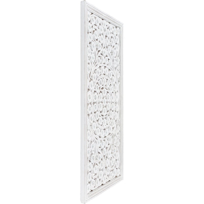 Pannello da parete Allen White Washed intagliato a mano da 48x28 pollici con intarsio a specchio