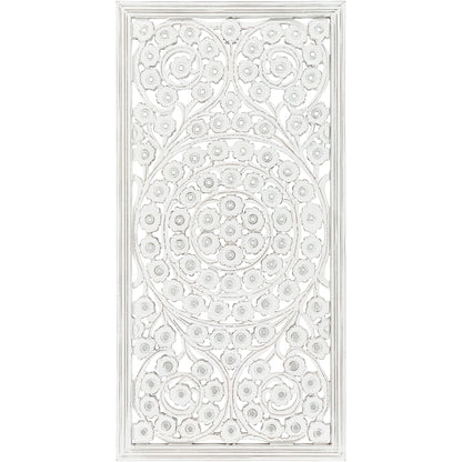 Pannello da parete Allen White Washed intagliato a mano da 48x28 pollici con intarsio a specchio