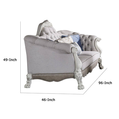 Divano Ally, 7 cuscini decorativi, similpelle bianco osso classico, 96 pollici