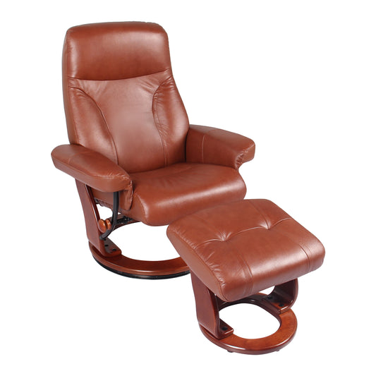 Poltrona reclinabile e pouf in vera pelle Almond