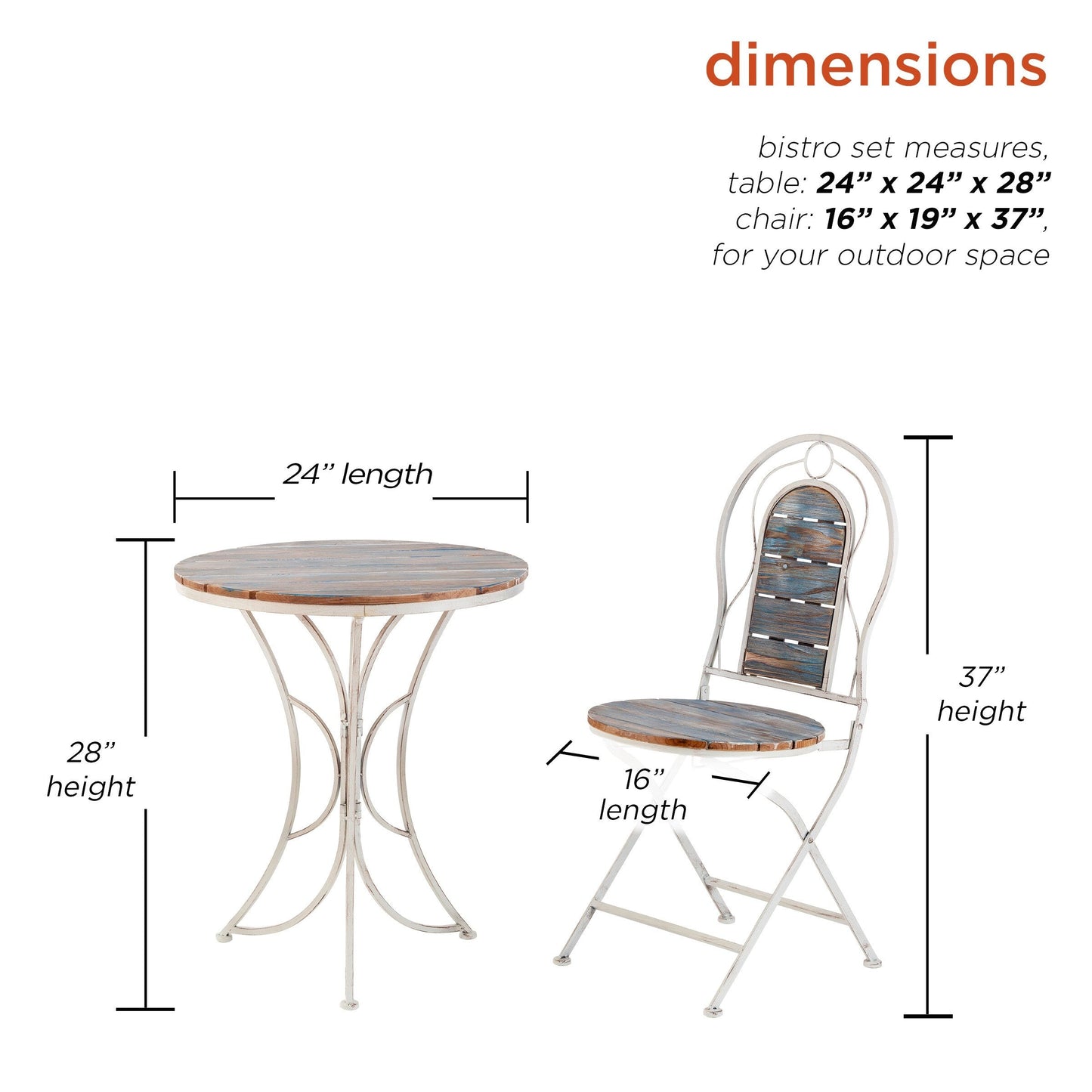 Set da bistrot in legno e metallo da 3 pezzi per interni/esterni Alpine Corporation, tavolo e sedie pieghevoli, posti a sedere per patio