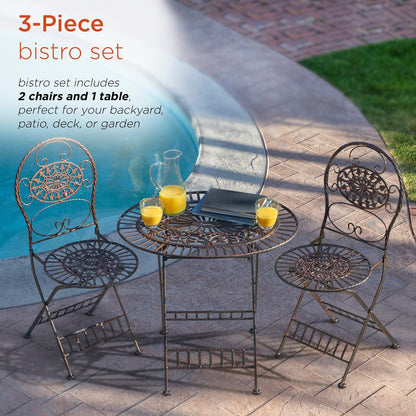 Alpine Corporation Set da bistrot ovale da interno/esterno, 3 pezzi, tavolo pieghevole e sedie, posti a sedere per patio, bronzo