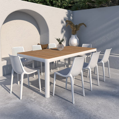 Set da pranzo per esterni da 9 pezzi in legno certificato FSC Amazonia Isra