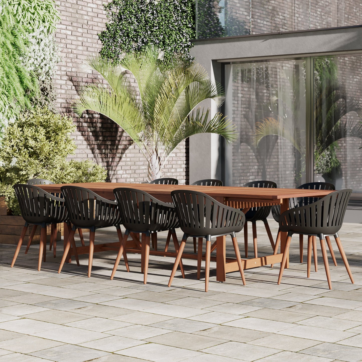 Set da pranzo per esterni da 11 pezzi in legno certificato FSC Amazonia Myers