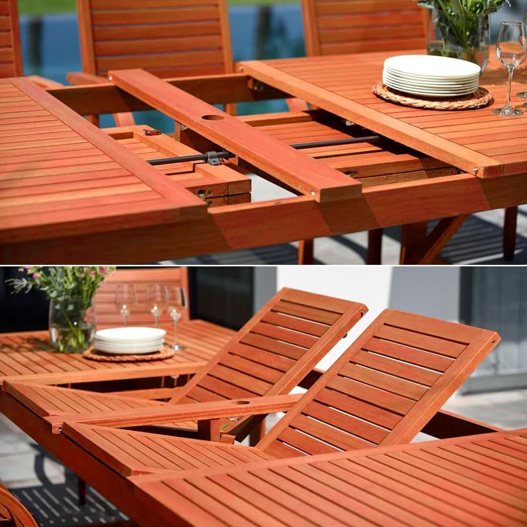 Set da pranzo per esterni da 11 pezzi in legno certificato FSC Amazonia Myers