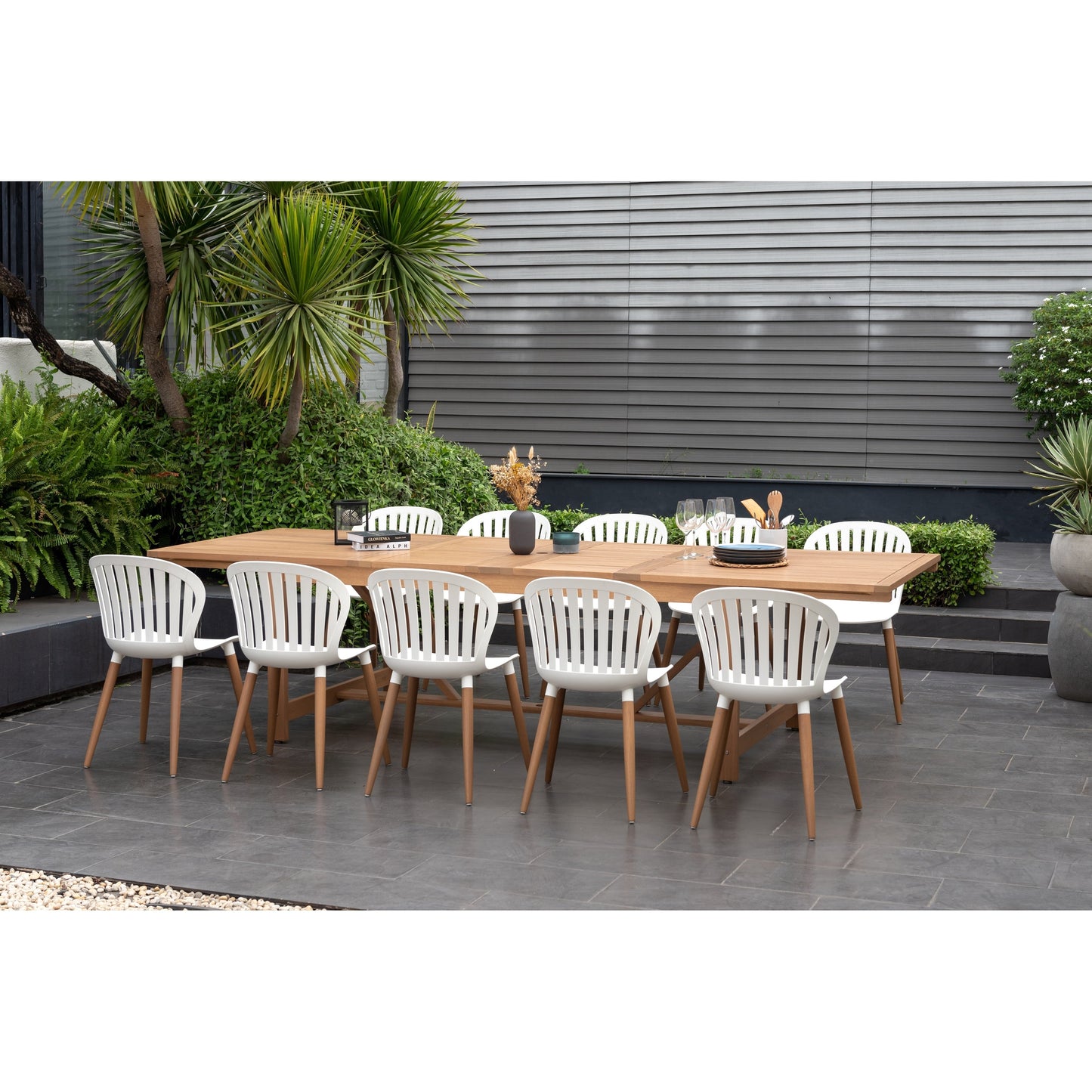 Set da pranzo per esterni da 11 pezzi in legno certificato FSC Amazonia Myers