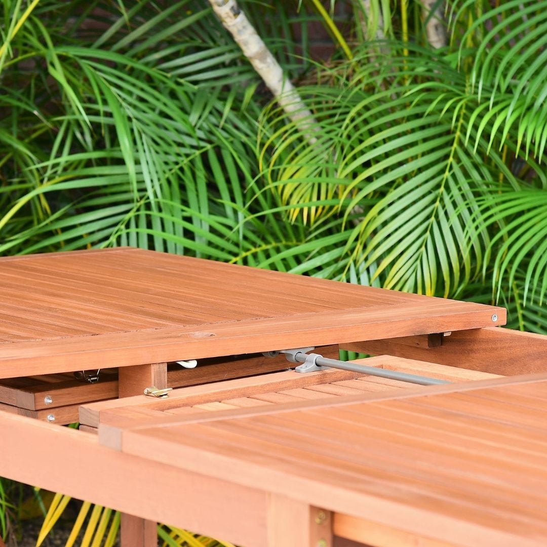 Set da pranzo estensibile per patio esterno in legno certificato FSC Amazonia Nadia