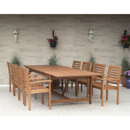 Set da pranzo estensibile per patio esterno in legno certificato FSC Amazonia Nadia