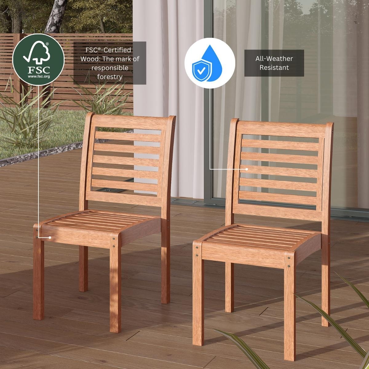 Set da pranzo estensibile per patio esterno in legno certificato FSC Amazonia Nadia