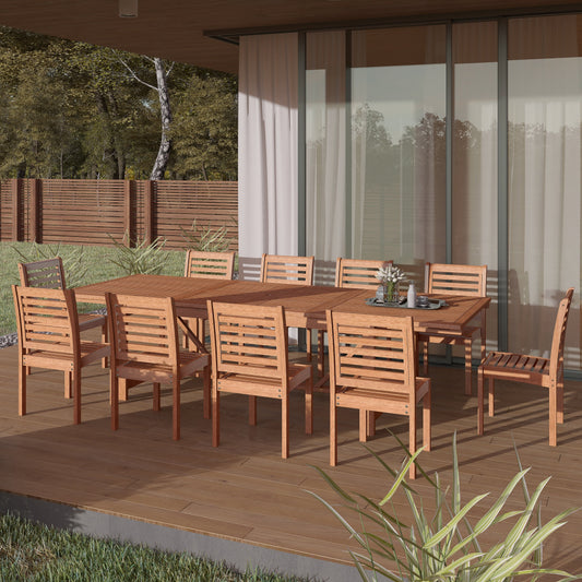 Set da pranzo estensibile per patio esterno in legno certificato FSC Amazonia Nadia