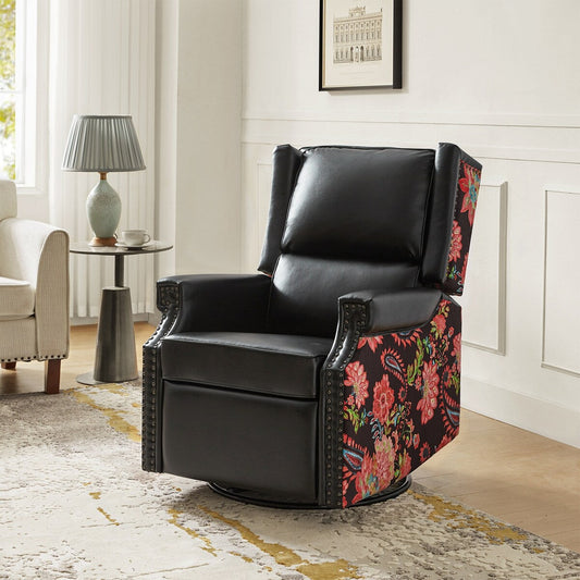 Poltrona reclinabile girevole Amelia Transitional in pelle PU con cuciture floreali di HULALA HOME