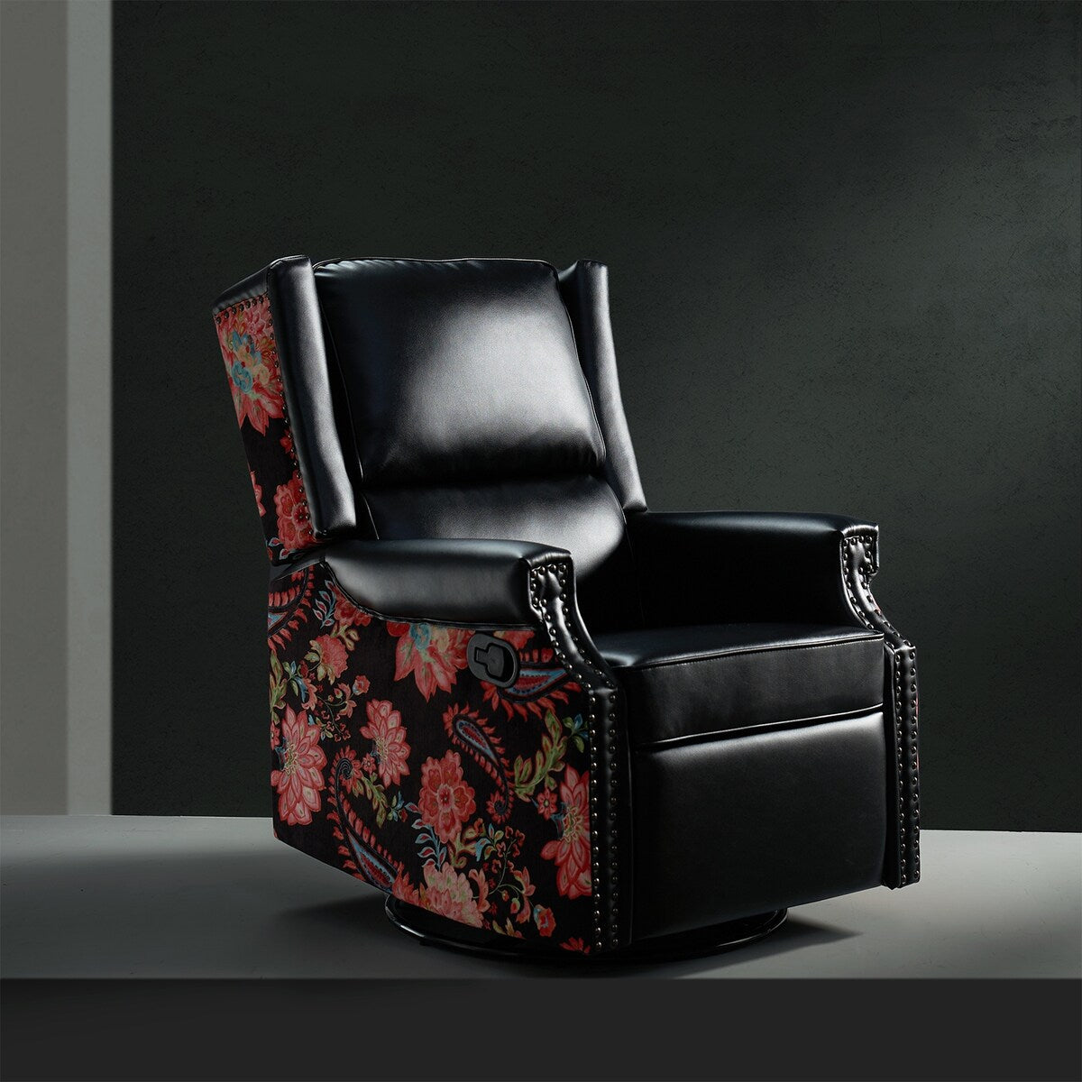 Poltrona reclinabile girevole Amelia Transitional in pelle PU con cuciture floreali di HULALA HOME