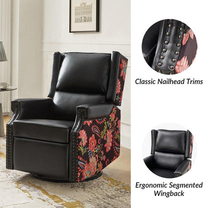 Poltrona reclinabile girevole Amelia Transitional in pelle PU con cuciture floreali di HULALA HOME
