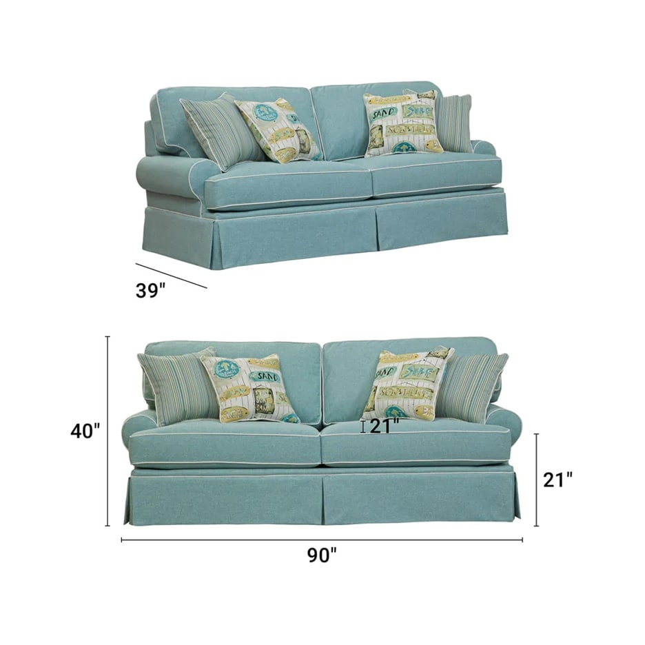 Divano modello Coastal Aqua Series di American Furniture Classics con quattro cuscini decorativi