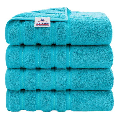 Asciugamani da bagno turchi in lino morbido americano 100% cotone, grandi, confezione da 4, set da bagno di qualità per spa e hotel di lusso