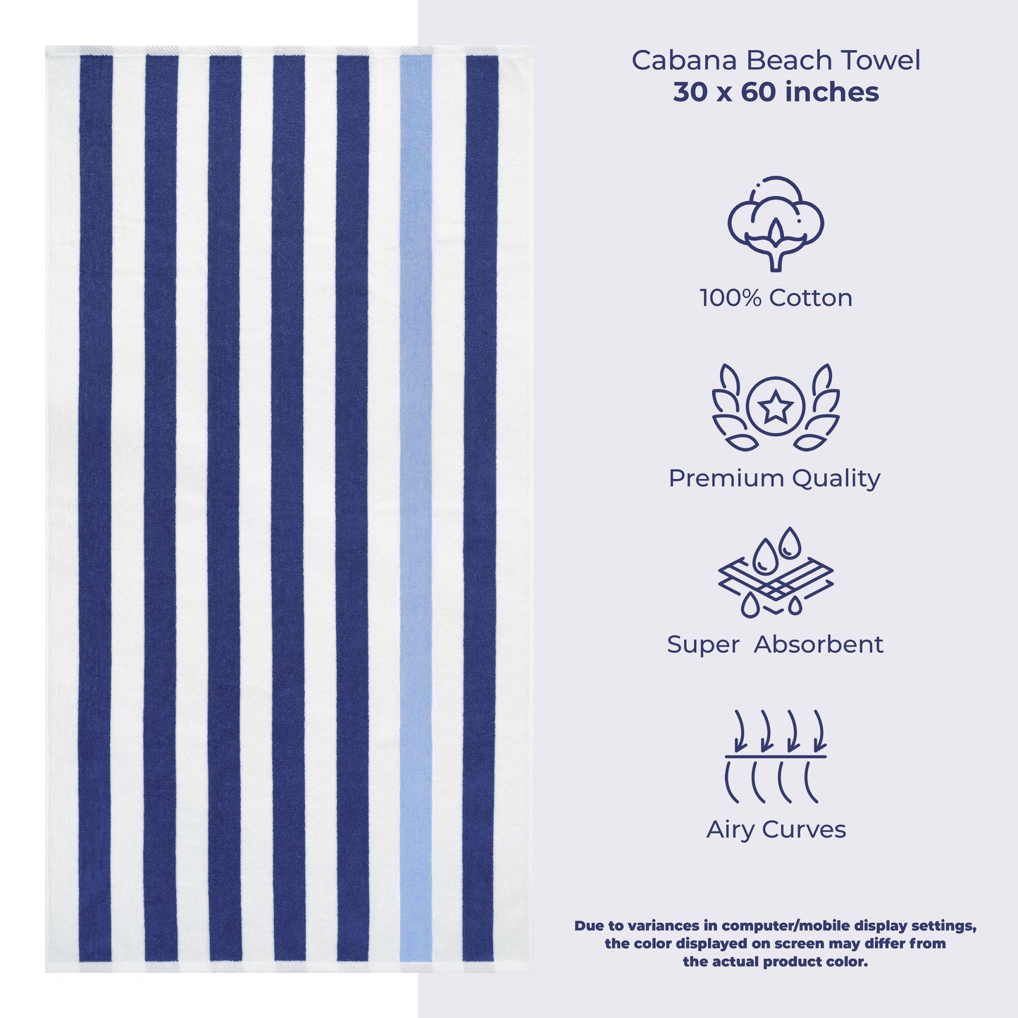American Soft Linen, teli mare 100% cotone, confezione da 4, teli piscina a righe Cabana 30 x 60 cm